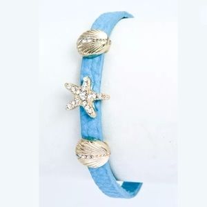 ❤️ Blue Faux Leather Seashell Starfish Bracelet